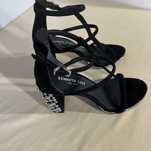Kenneth Cole New York Sandals 8.5M Black Leather Upper Studded Deandra Suede - Picture 2 of 13